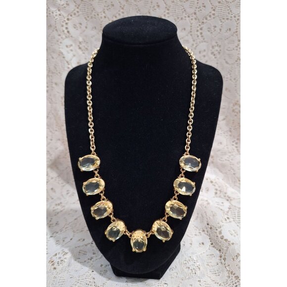 J. Crew Gold Tone Necklace With Faceted Oval Clear Stones-Excellent Used Conditi - Picture 1 of 6